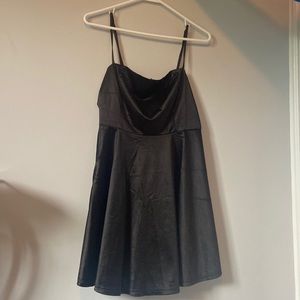 Lulu’s black satin medium mini/midi dress